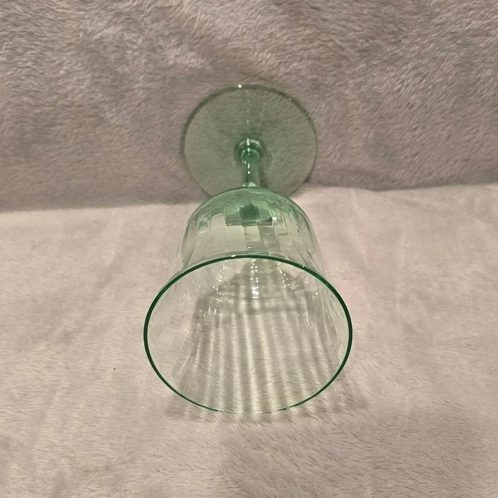 Vintage Green Uranium‎ Glass Wine Goblet Optic Rib Depression Glass UV Glow